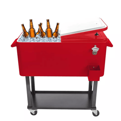 HeavyDuty Quart Rolling Ice Chest On Wheels For Patio Party Bar Drink Cooler Cart With Bottom Shelf