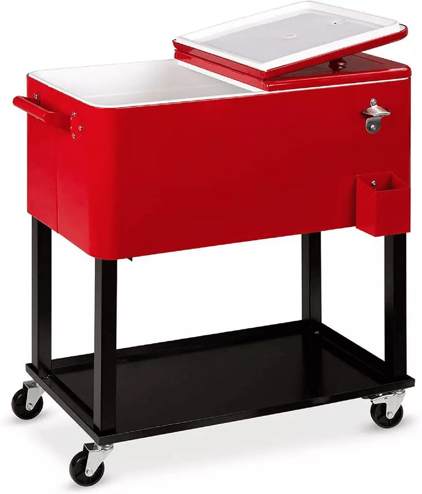 HeavyDuty Quart Rolling Ice Chest On Wheels For Patio Party Bar Drink Cooler Cart With Bottom Shelf