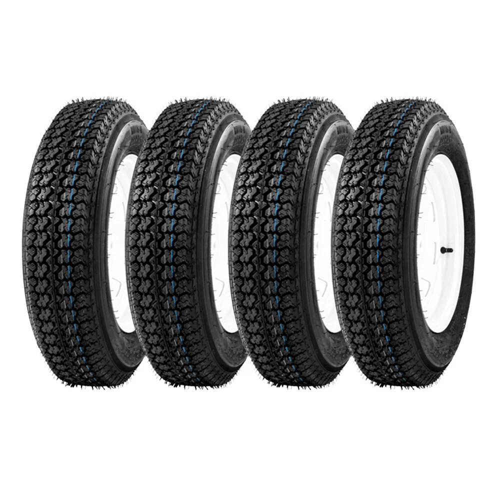 Premium Trailer Tires & Rims Load Range C Set, Lug White Spoke Wheels, Durable Trailer Tires