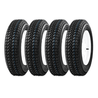 Premium Trailer Tires & Rims Load Range C Set, Lug White Spoke Wheels, Durable Trailer Tires