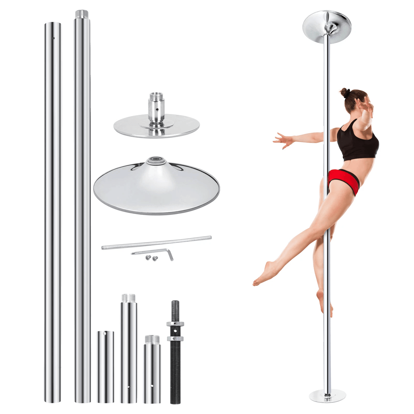 Adjustable Spinning Static Dance Pole Kit, Portable Stripper Pole for Home Fitness & Professional Use