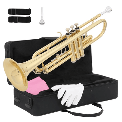 Gold Lacquer Bb Trumpet for Beginners with Durable Case, Perfect for Student Bands and School Music Programs