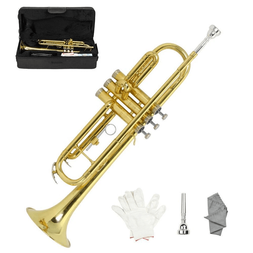 Gold Lacquer Bb Trumpet For Beginners With Durable Case Perfect For Student Bands And School Music  1