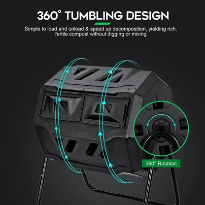 Dual Chamber Tumbling Composter Outdoor Rotating Compost Bin For Garden Waste 1