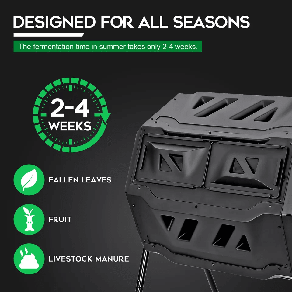 Dual Chamber Tumbling Composter Outdoor Rotating Compost Bin For Garden Waste 5