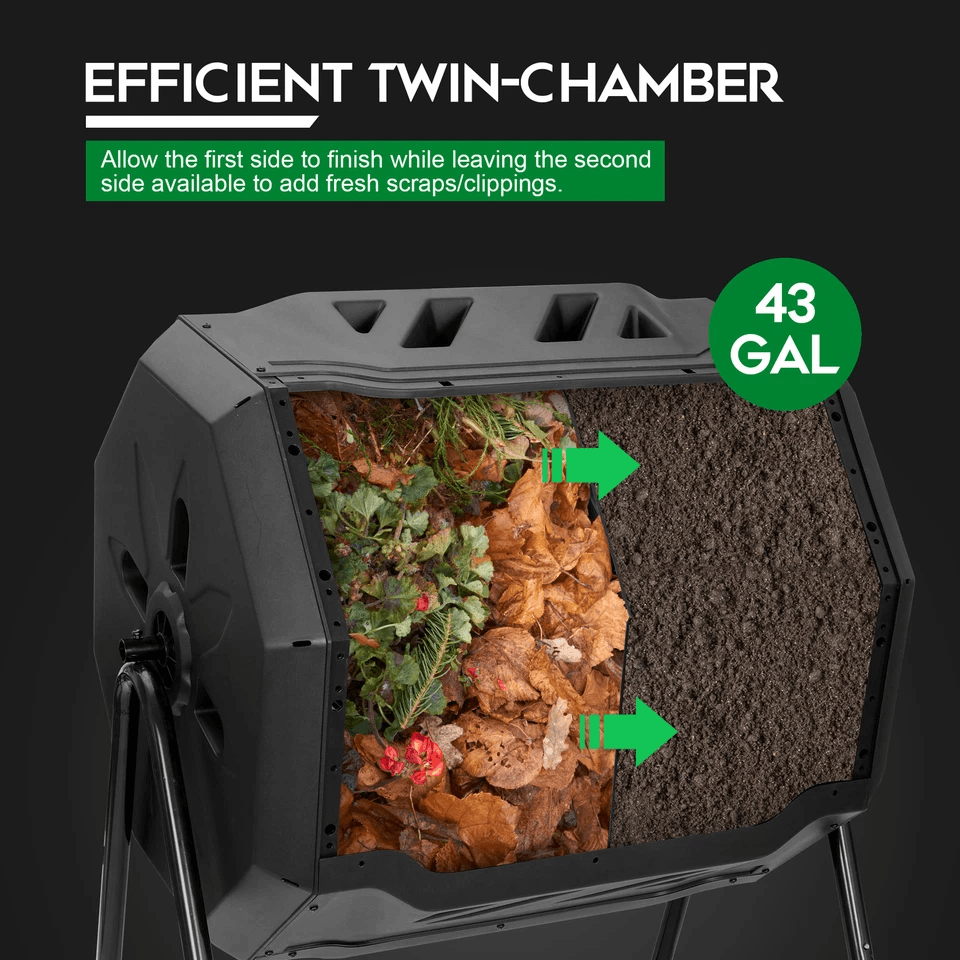 Dual Chamber Tumbling Composter Outdoor Rotating Compost Bin For Garden Waste 4