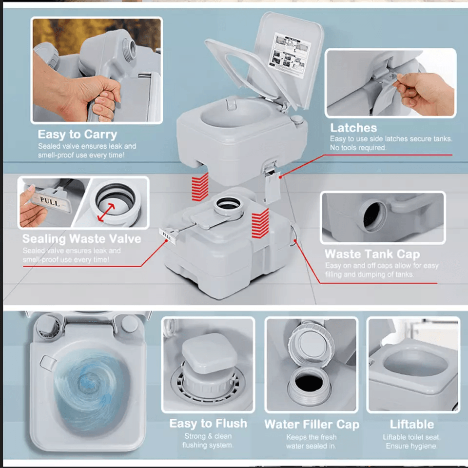 Portable Camping Toilet With Flush System  Lid Ideal For RVs Boats  Outdoor Adventures 4