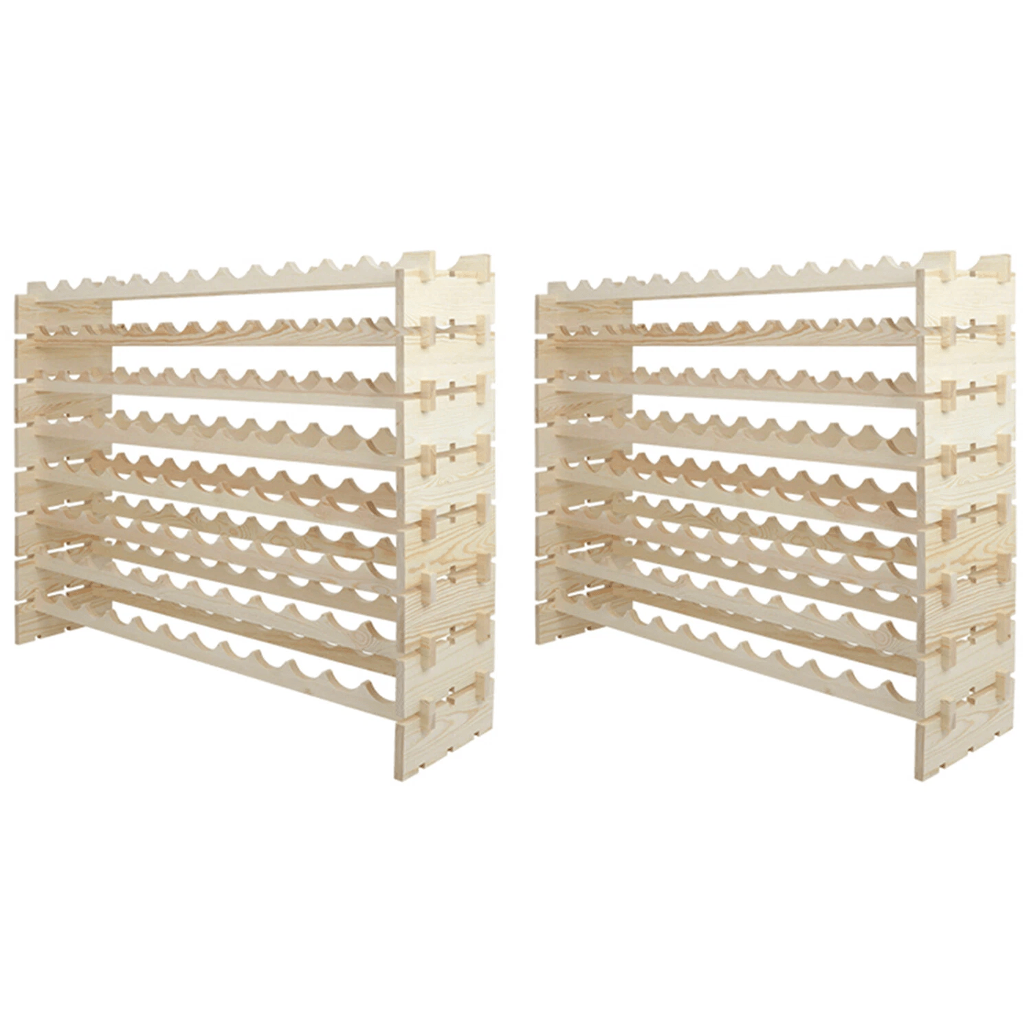 2PCS 96 Bottles Holder Wine Rack – 8-Tier Stackable Solid Wood Wine Storage Display for Home, Bar, or Cellar