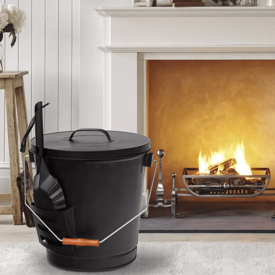 515 Gallon Ash Bucket With Lid  Shovel  Galvanized Metal Hot Ash Pail For Fireplace Wood Stove  Fir 2