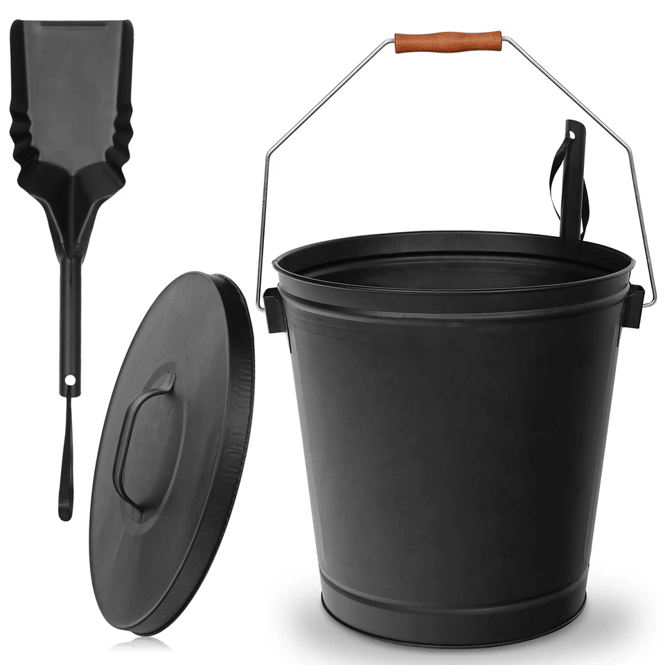 515 Gallon Ash Bucket With Lid  Shovel  Galvanized Metal Hot Ash Pail For Fireplace Wood Stove  Fir 3
