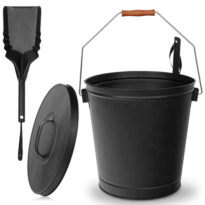 515 Gallon Ash Bucket With Lid  Shovel  Galvanized Metal Hot Ash Pail For Fireplace Wood Stove  Fir 3