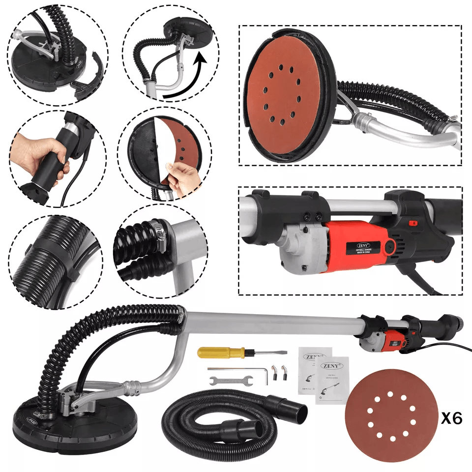 800W Electric Drywall Sander With 6 Variable Speeds  6 Sanding Discs HeavyDuty Wall  Ceiling Sander 1