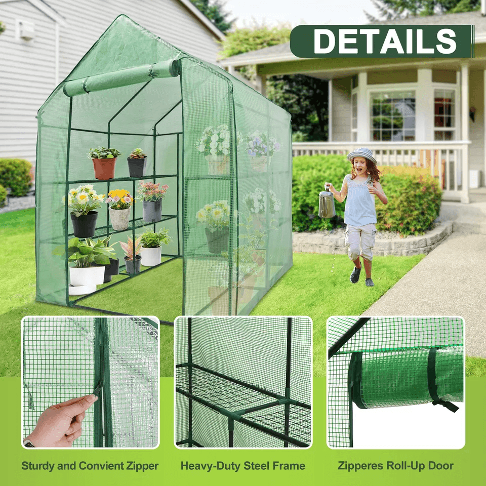 Portable Green House Outdoor With Shelves Tiers Walk In Greenhouse For Planter HeavyDuty Frame And  2