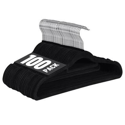 Premium Black Velvet Hangers, Space-Saving, Non-Slip Clothes Hangers with Swivel Hook