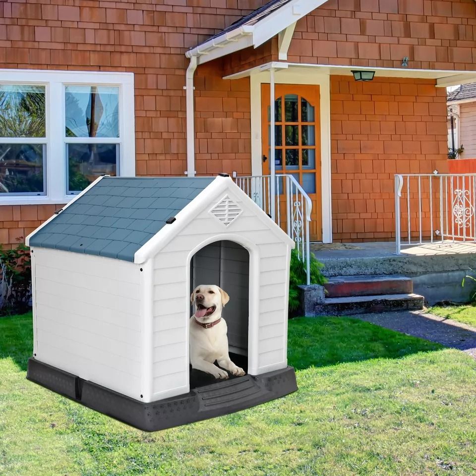 Plastic Dog House Indoor Outdoor Doghouse Puppy Shelter With Air Vent Elevated Floor Easy Assembly  4