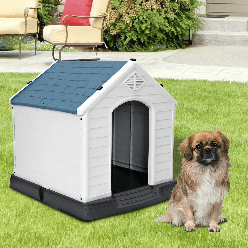 Plastic Dog House Indoor Outdoor Doghouse Puppy Shelter With Air Vent Elevated Floor Easy Assembly  1