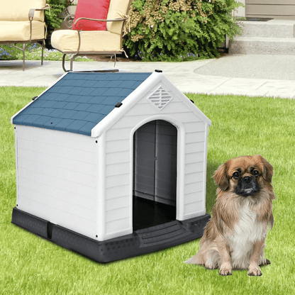 Plastic Dog House Indoor Outdoor Doghouse Puppy Shelter With Air Vent Elevated Floor Easy Assembly  1