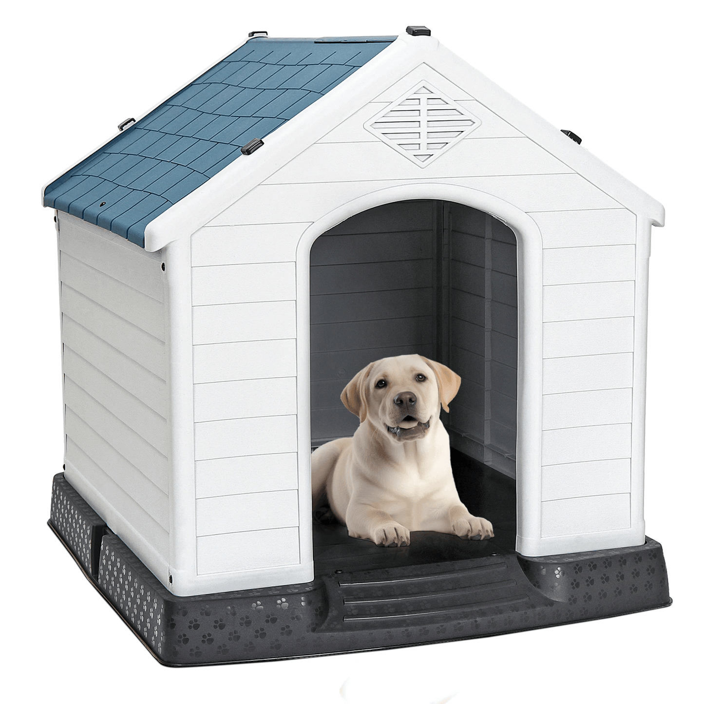 Plastic Dog House Indoor Outdoor Doghouse Puppy Shelter with Air Vent Elevated Floor, Easy Assembly for Small, Medium