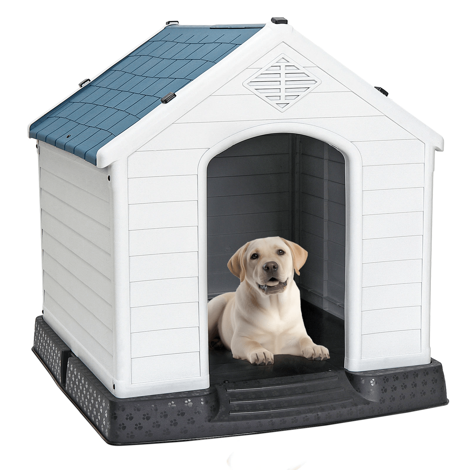 Plastic Dog House Indoor Outdoor Doghouse Puppy Shelter with Air Vent Elevated Floor, Easy Assembly for Small, Medium