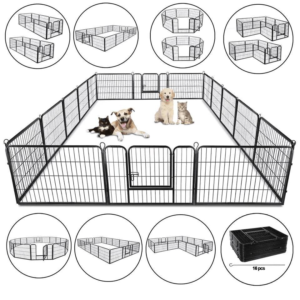 Portable 16 Panel Dog Playpen Detachable Fence For Outdoor RV  Yard Use 2