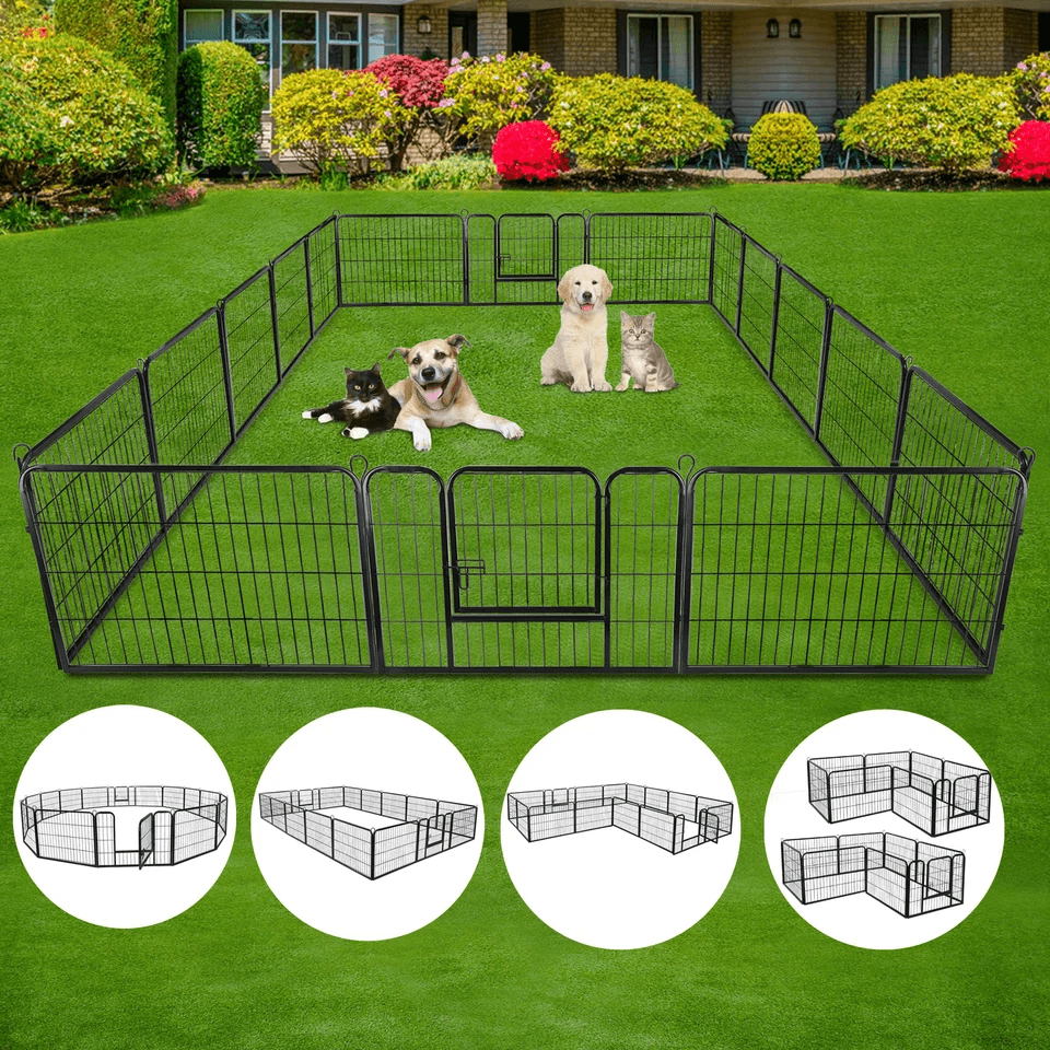 Portable 16 Panel Dog Playpen Detachable Fence For Outdoor RV  Yard Use 6