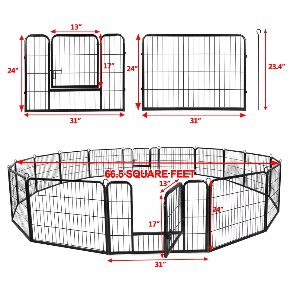 Portable 16 Panel Dog Playpen Detachable Fence For Outdoor RV  Yard Use 7