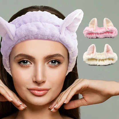 Cute Cat Ear Coral Fleece Headband Plush Bow Hairband for Women  Girls