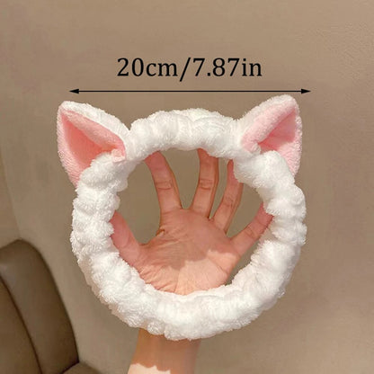Cute Cat Ear Coral Fleece Headband Plush Bow Hairband for Women  Girls
