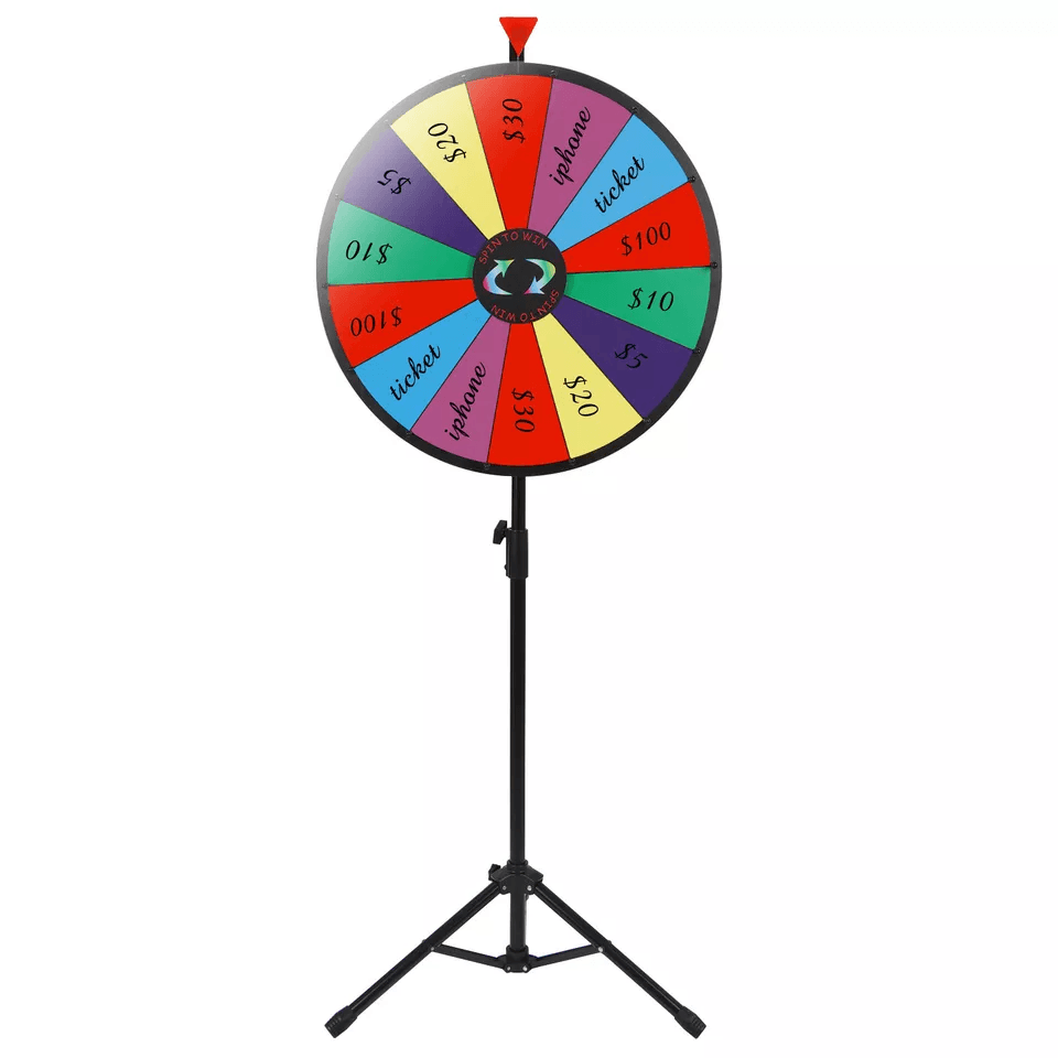 Durable Prize Wheel with Slots Color Spinning Wheel w/ Adjustable Tripod Floor Stand, Perfect for Promotions & Events