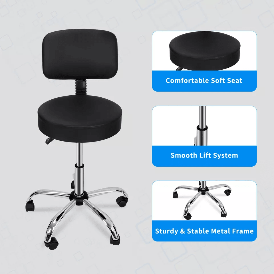Swivel Salon Spa Stool Chair Adjustable Hydraulic Rolling Stool With Back Support 3