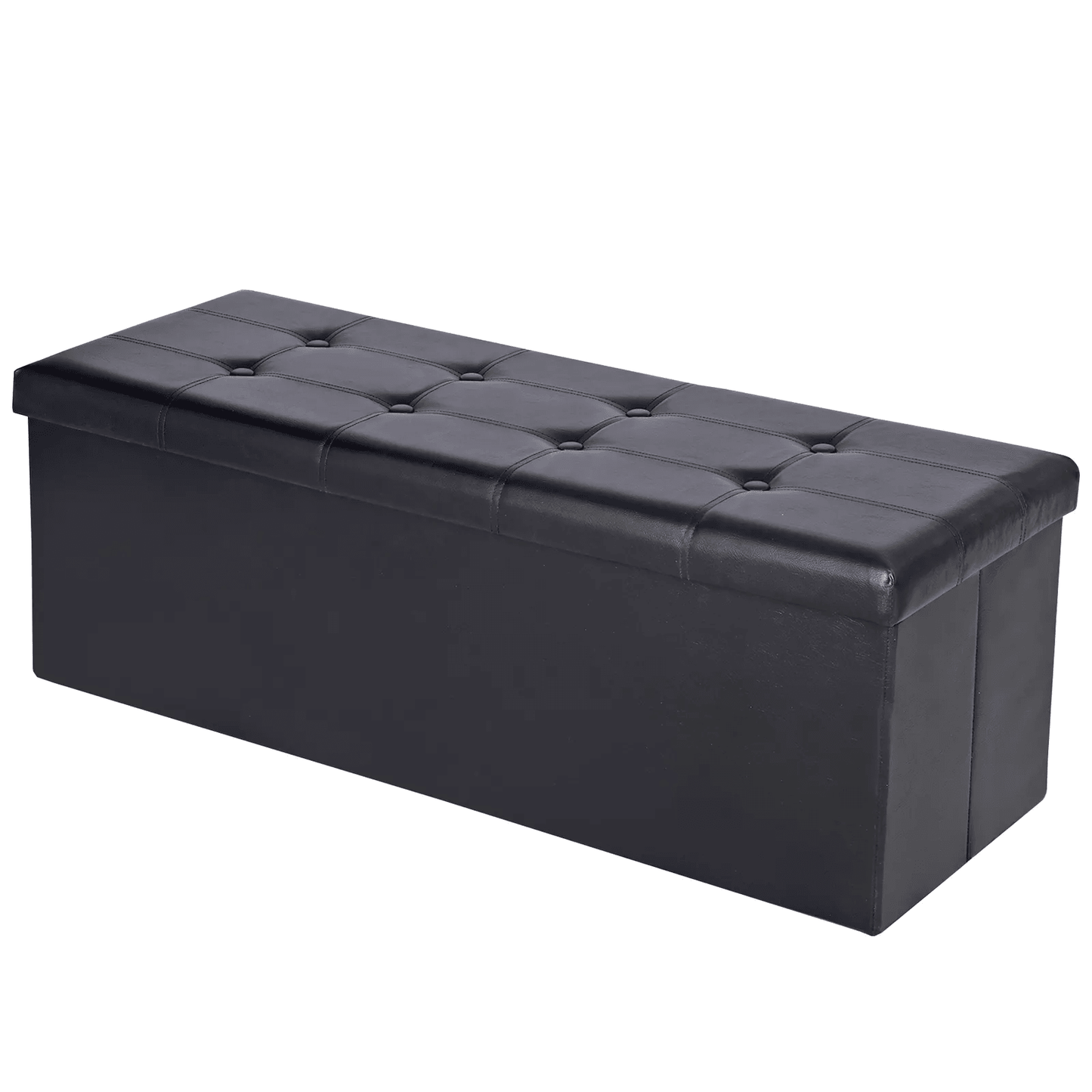 Black Leather Folding Storage Ottoman Bench Footrest Chest with Divider Ideal for Bedroom, Living Room, and Entryway