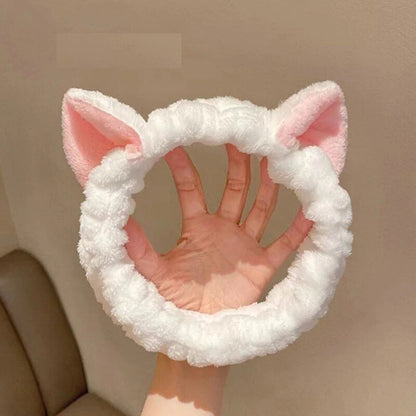 Cute Cat Ear Coral Fleece Headband Plush Bow Hairband for Women  Girls