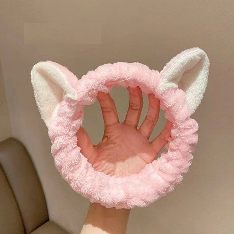 Cute Cat Ear Coral Fleece Headband Plush Bow Hairband for Women  Girls
