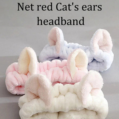 Cute Cat Ear Coral Fleece Headband Plush Bow Hairband for Women  Girls
