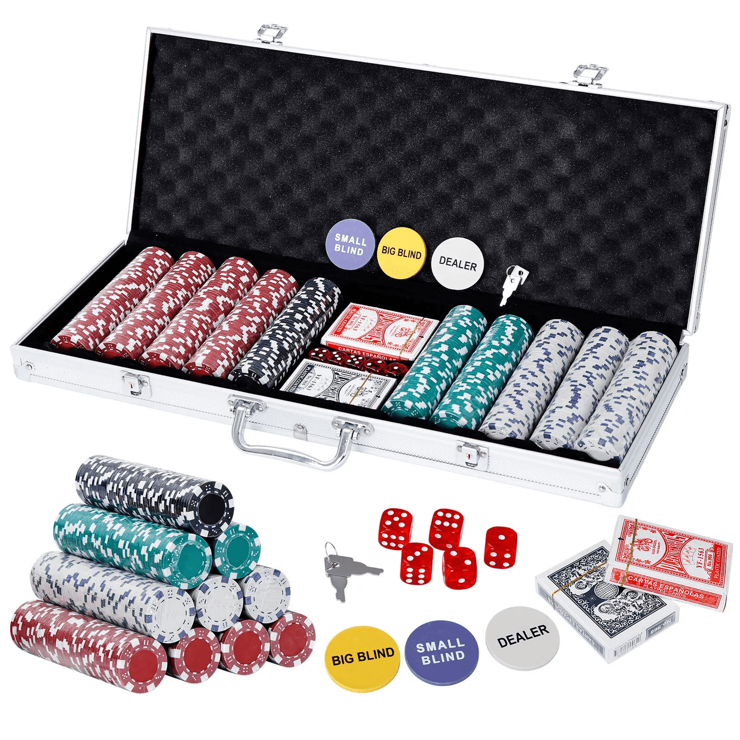 Texas Hold'em Poker Chip Set with Aluminum Case, Poker Chips for Blackjack and Casino Games