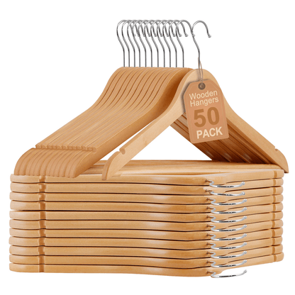 Premium Wooden Hangers Non-Slip Coat & Clothes Hangers Swivel Hook, Durable Natural Wood for Suits Jacket, Dresses