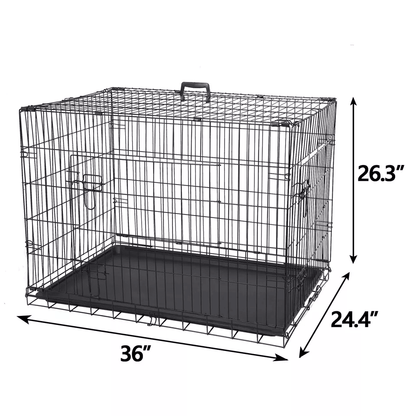 Metal Wire Dog Crate With Double Doors  Tray Foldable Pet Kennel For Medium Dogs 4