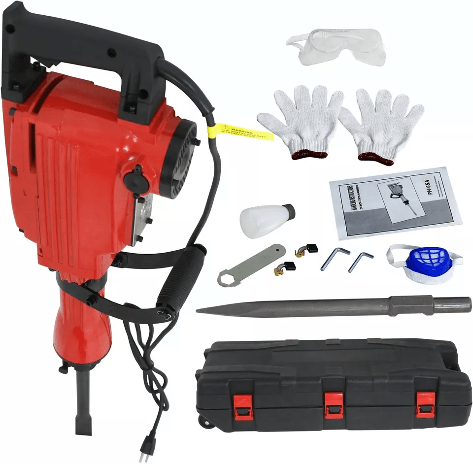 Powerful Electric Demolition Jack Hammer Heavy Duty Concrete Breaker Kit With Case  Gloves For Cons 5