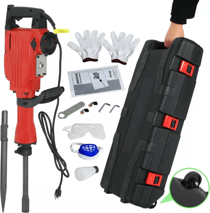 Powerful Electric Demolition Jack Hammer Heavy Duty Concrete Breaker Kit With Case  Gloves For Cons 7