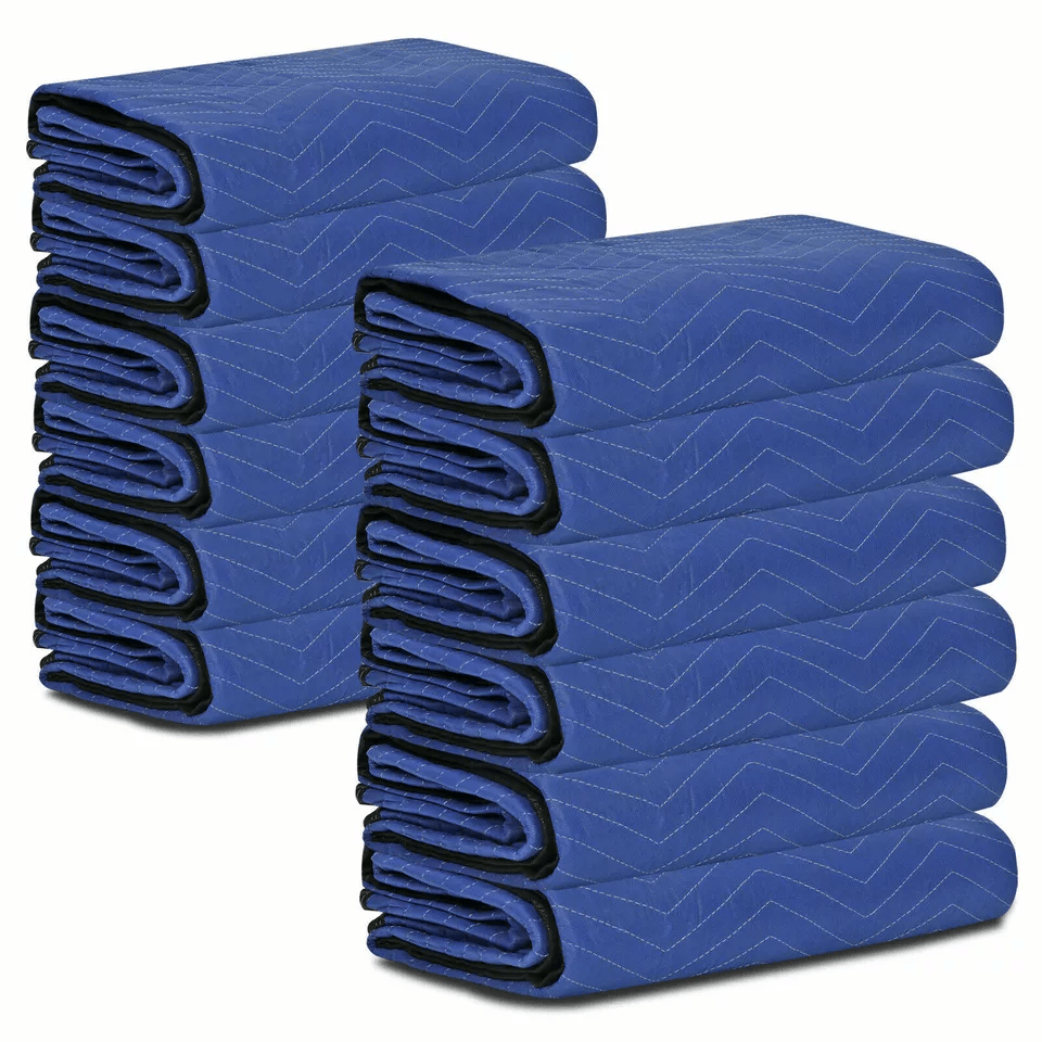24 Moving Blankets 80x72  HeavyDuty Protective Furniture Packing Pads BlueBlack Quilted NonWoven Fa 1