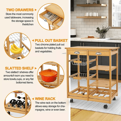 Rolling Kitchen Island Cart Wood Mobile Serving Cart With Storage For Home  Restaurant 3
