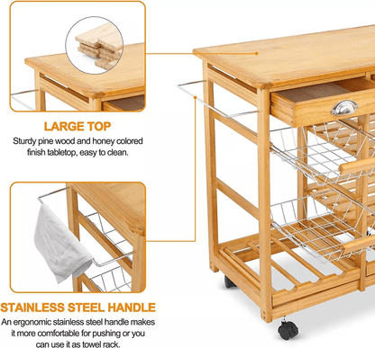 Rolling Kitchen Island Cart Wood Mobile Serving Cart With Storage For Home  Restaurant 4