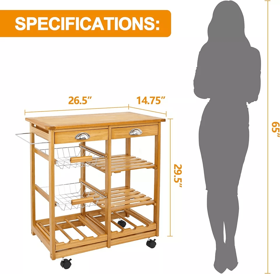 Rolling Kitchen Island Cart Wood Mobile Serving Cart With Storage For Home  Restaurant 5