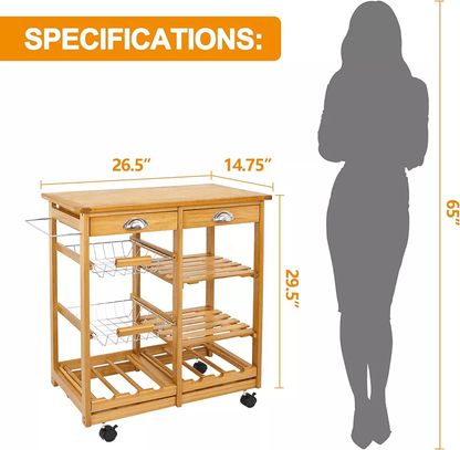 Rolling Kitchen Island Cart Wood Mobile Serving Cart With Storage For Home  Restaurant 5