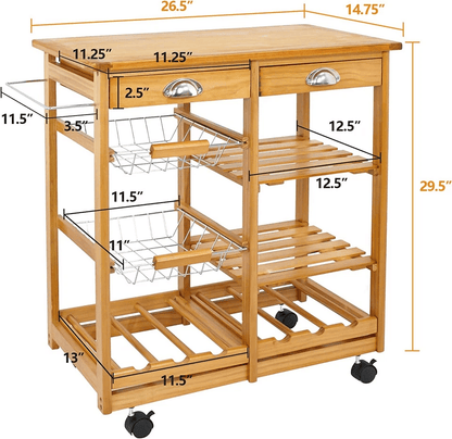 Rolling Kitchen Island Cart Wood Mobile Serving Cart With Storage For Home  Restaurant 6