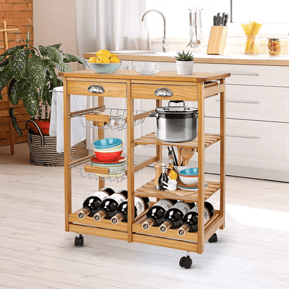 Rolling Kitchen Island Cart Wood Mobile Serving Cart With Storage For Home  Restaurant 2