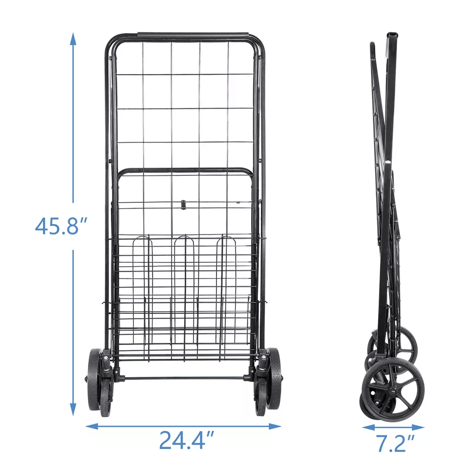 HeavyDuty Folding Shopping Cart Utility Cart With Wheels And Double Basket Portable Laundry Grocery 9
