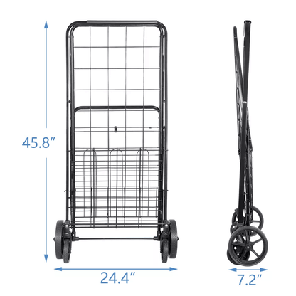 HeavyDuty Folding Shopping Cart Utility Cart With Wheels And Double Basket Portable Laundry Grocery 9