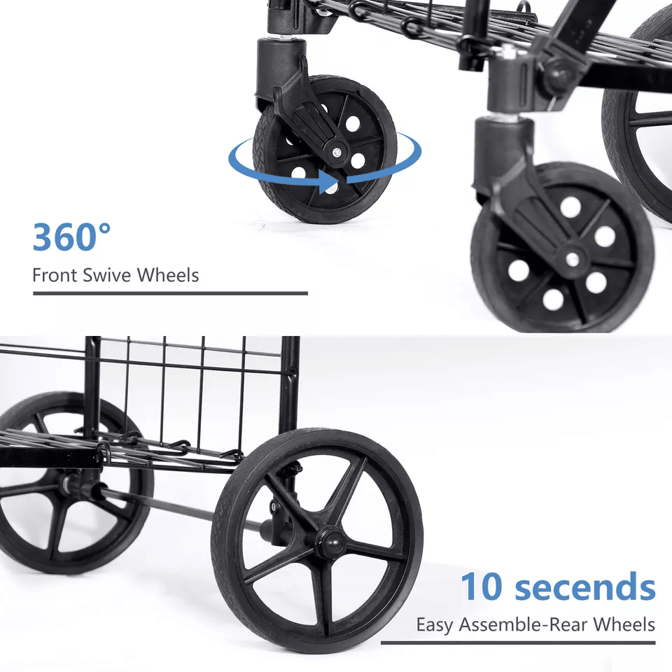 HeavyDuty Folding Shopping Cart Utility Cart With Wheels And Double Basket Portable Laundry Grocery 14