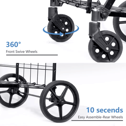 HeavyDuty Folding Shopping Cart Utility Cart With Wheels And Double Basket Portable Laundry Grocery 14